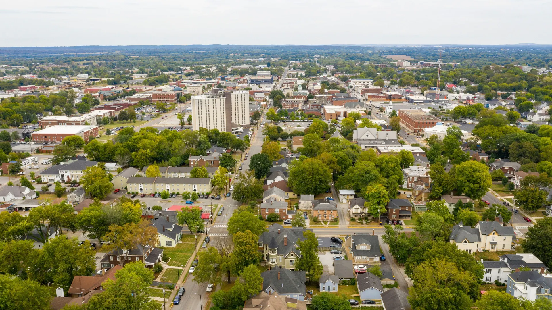 Bowling Green Kentucky aerial city view for Kentuckiana Moving service-area planning