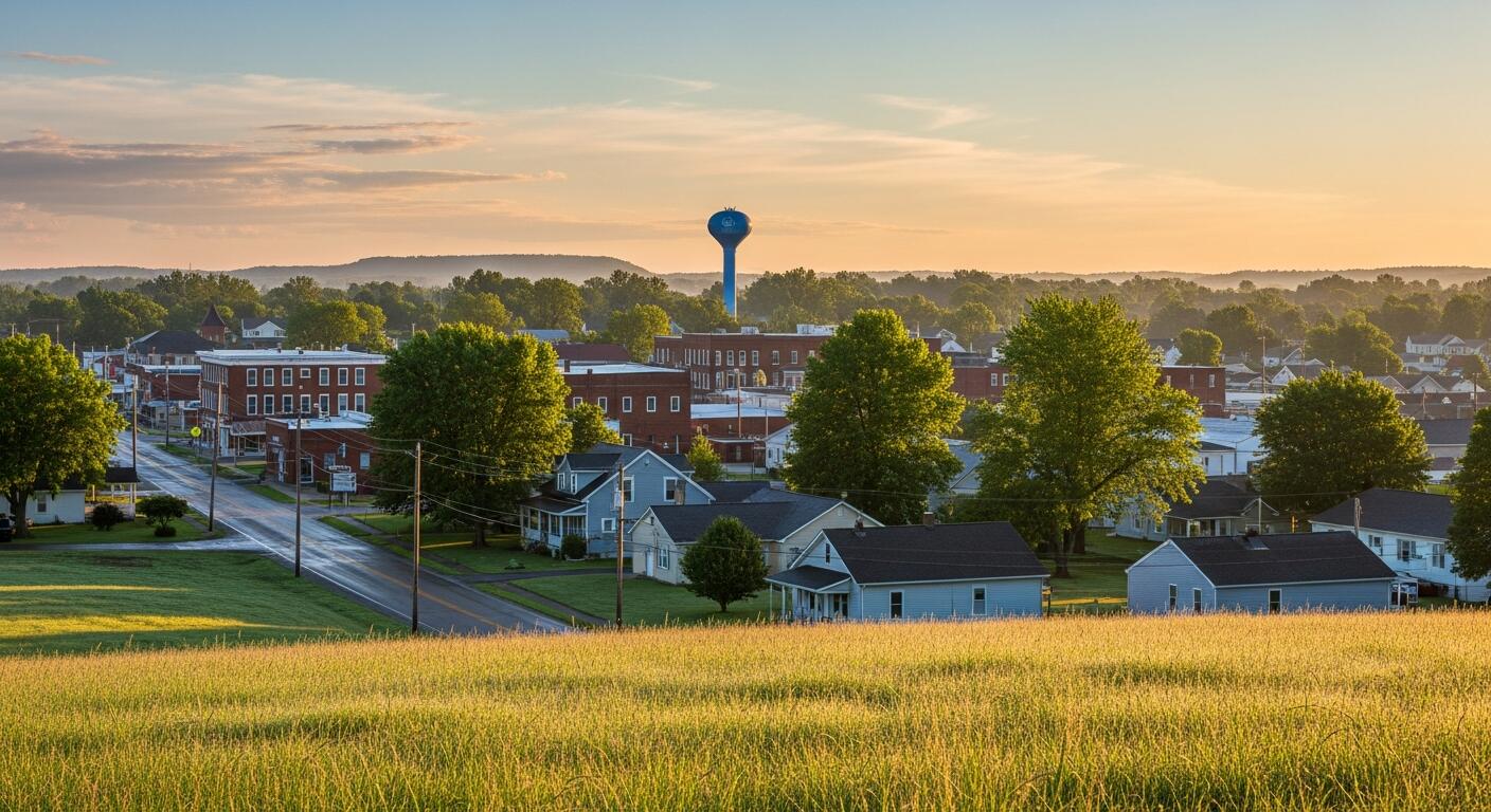 Scottsburg Indiana water tower and town view for Kentuckiana Moving service-area planning